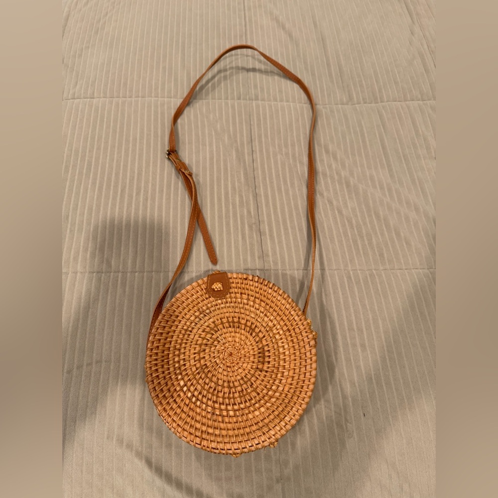 NWOT Woven Round Crossbody Bag in Tan